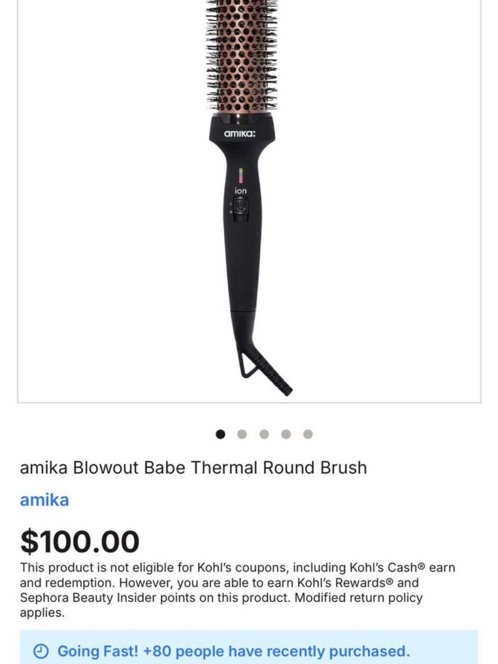 amika Ion Thermal Round Styling Brush - Black/Gold Barrel